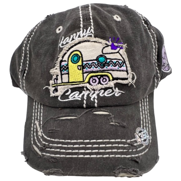 New 4350 District HAPPY CAMPER RV Life Distressed Baseball Cap - Picture 8 of 8